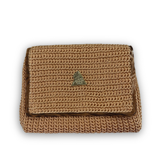 Thalassa Auria warm-gold hand-knit clutch