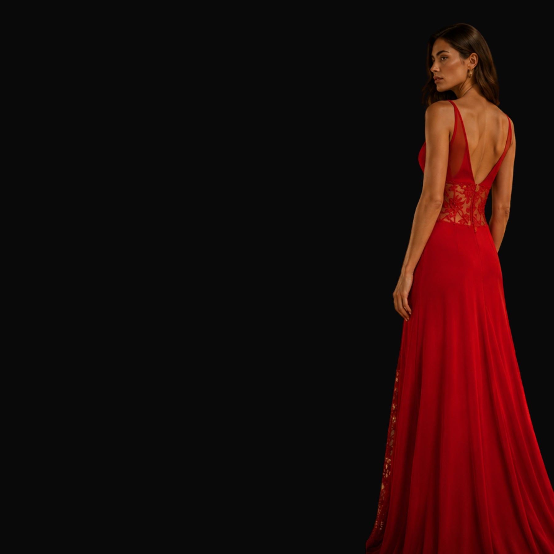 Vestito Rosso Ardente red evening gown, back view