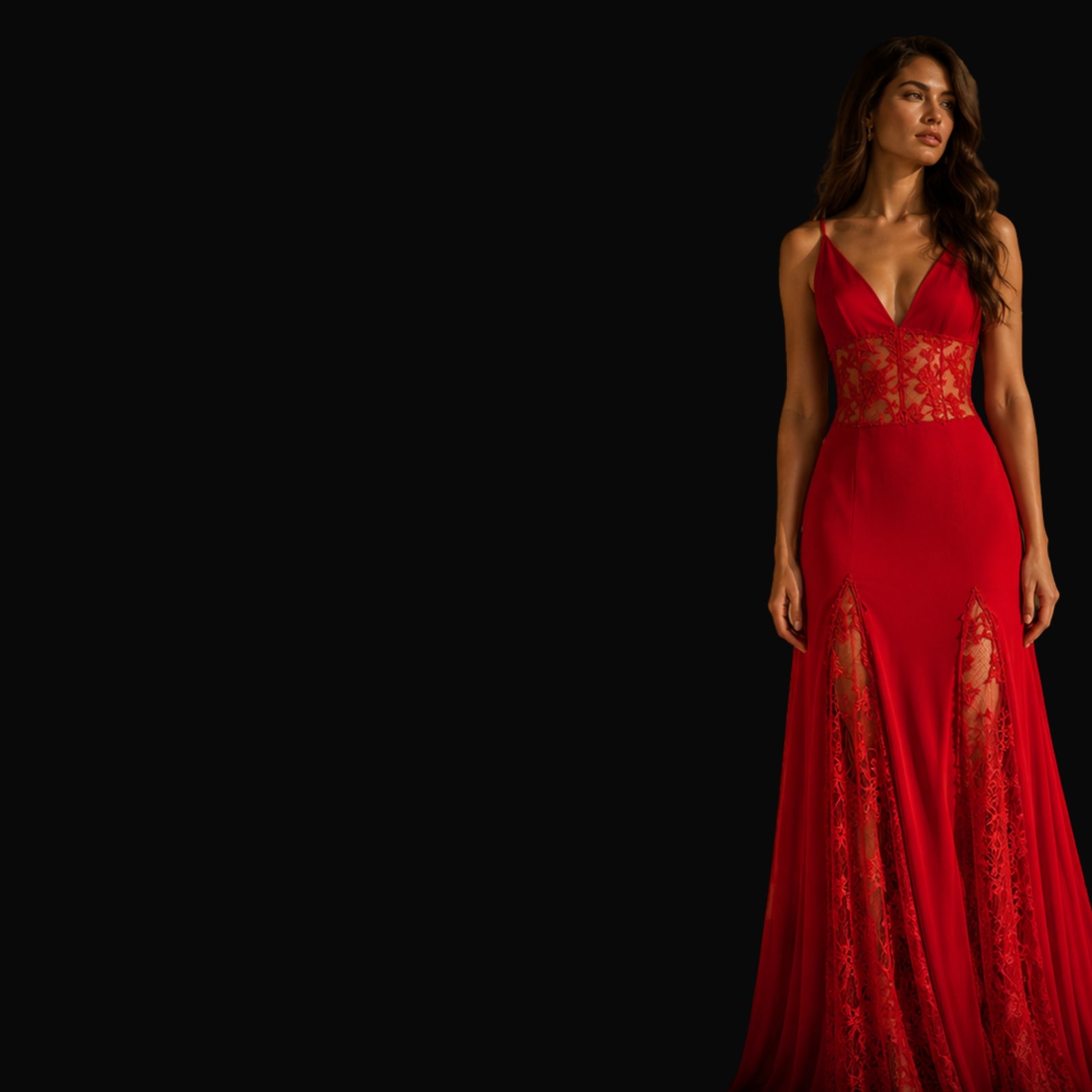 Vestito Rosso Ardente red evening gown with lace detail