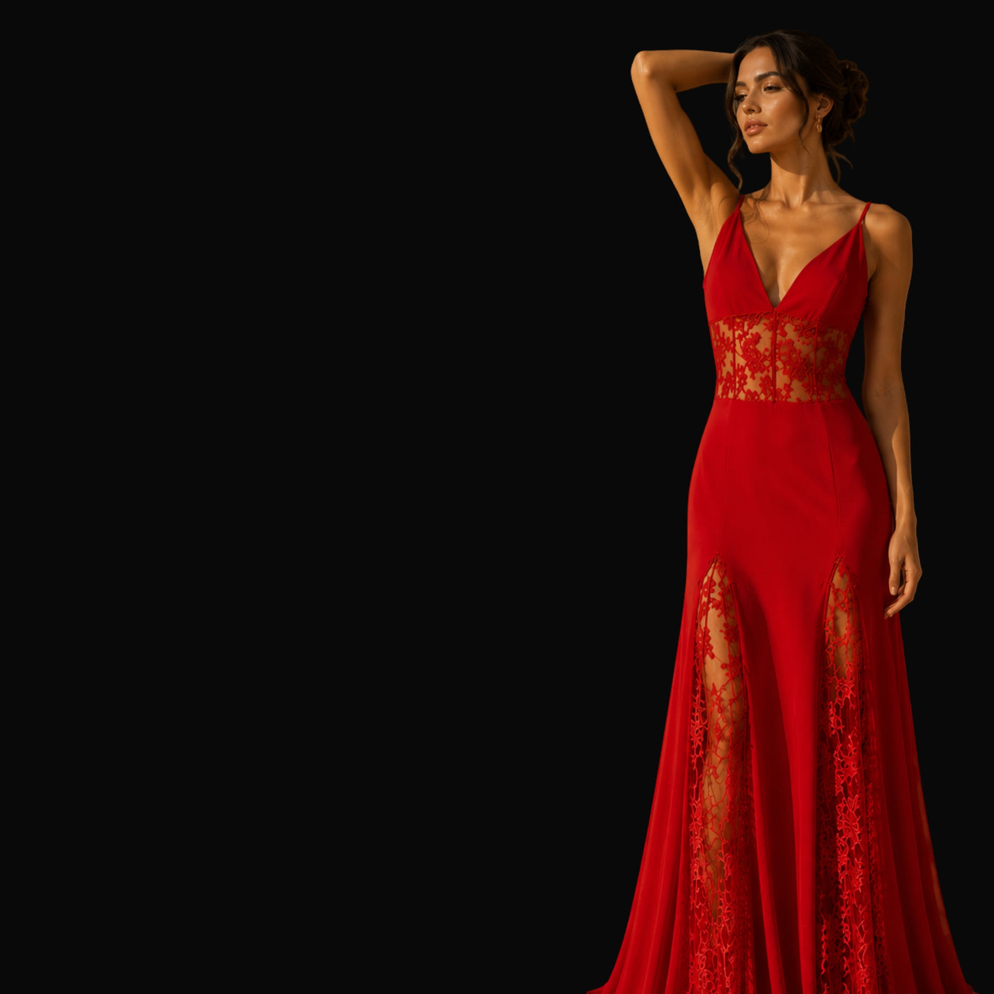 Vestito Rosso Ardente red evening gown, side view