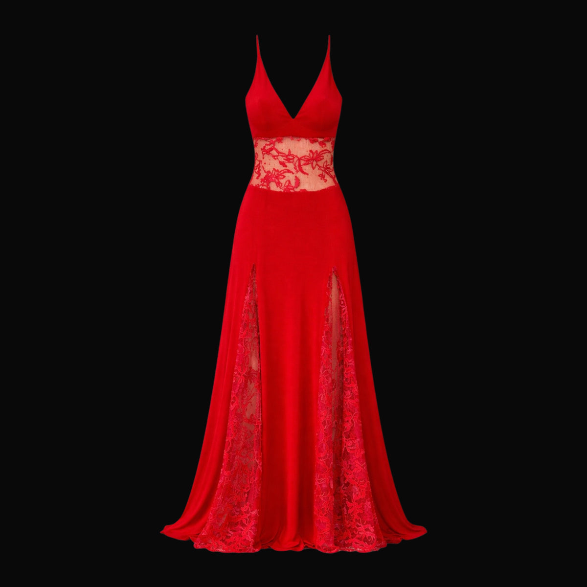 Vestito Rosso Ardente red evening gown with lace detail, additional view