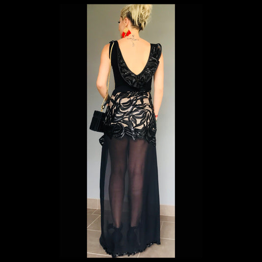 Black Onyx asymmetric evening dress, additional view
