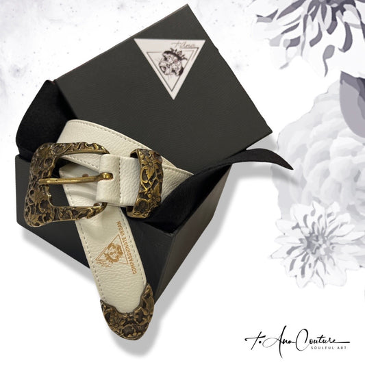 El Clásica Rustic White slim faux-leather belt