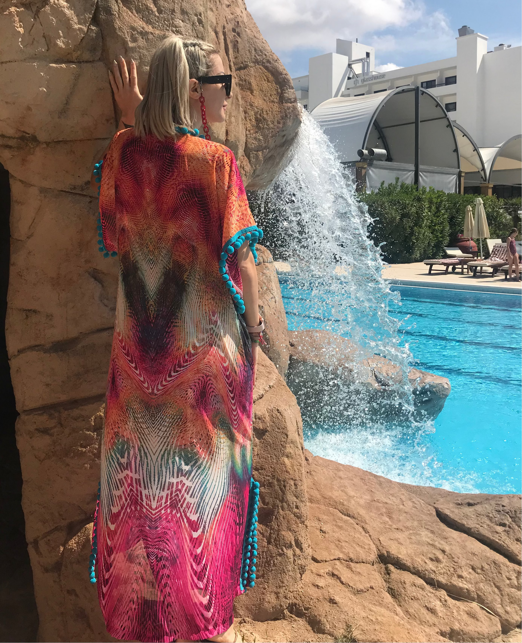 Garden of Eden floral caftan, styled view