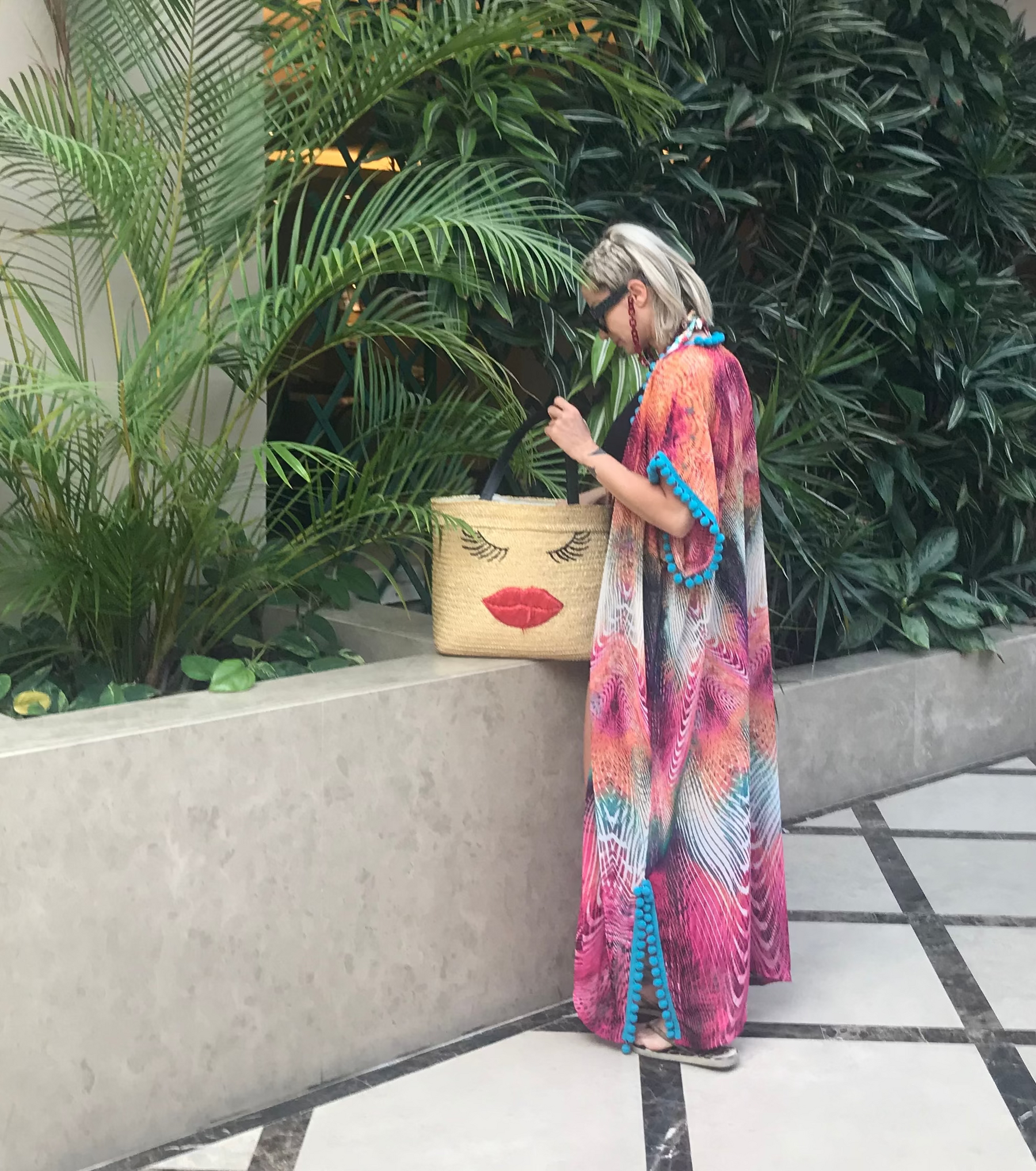 Garden of Eden tropical caftan, detail view