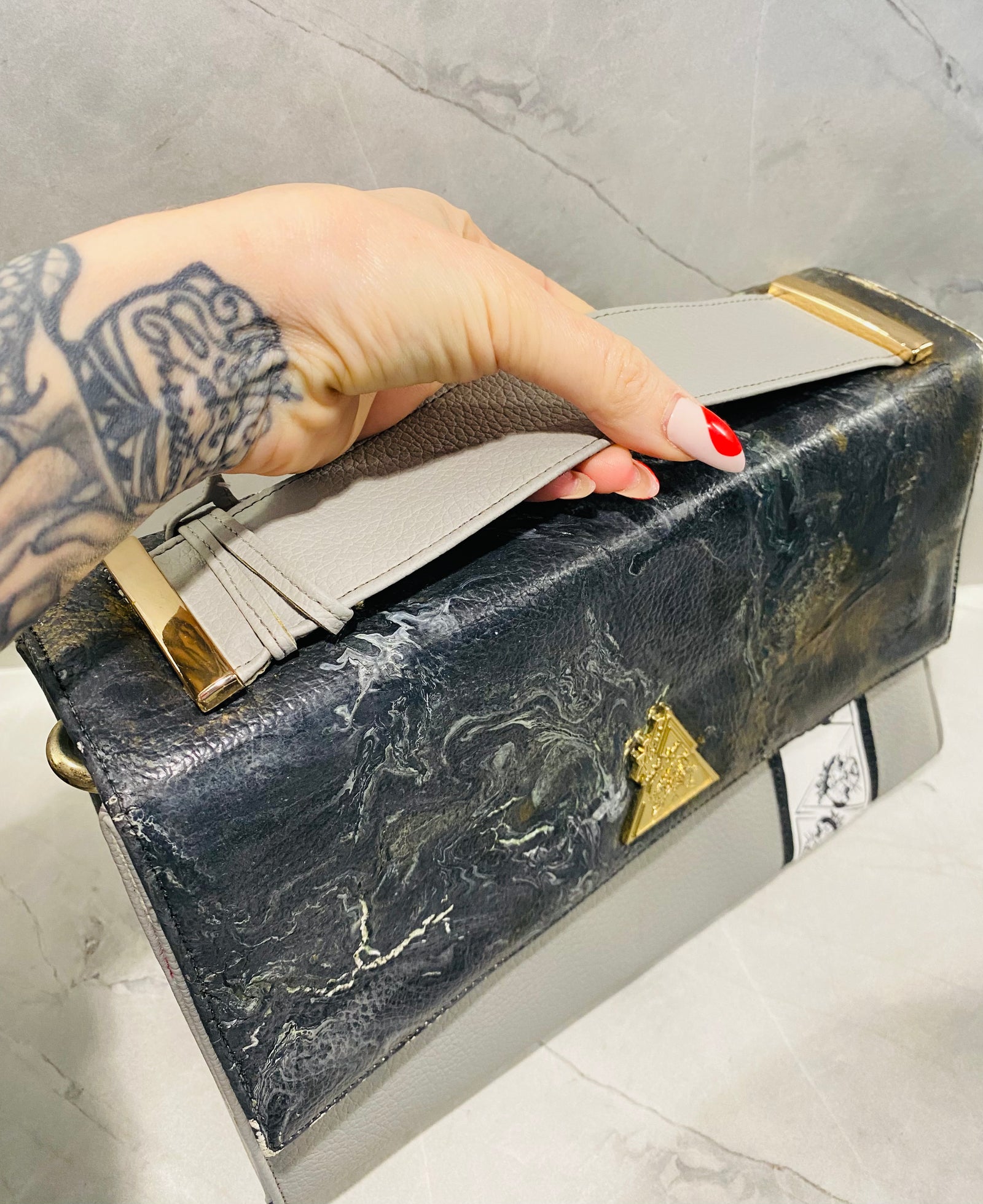 Grigio Universe hand-painted art handbag, t•Ana Couture Maison Archive view