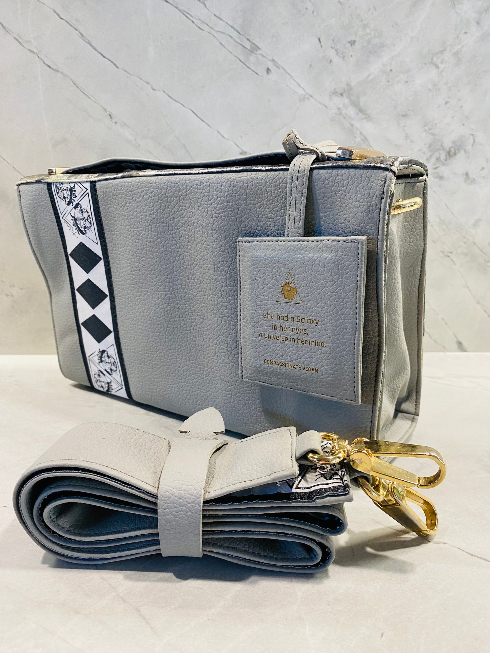 Grigio Universe hand-painted art handbag, t•Ana Couture Maison Archive view