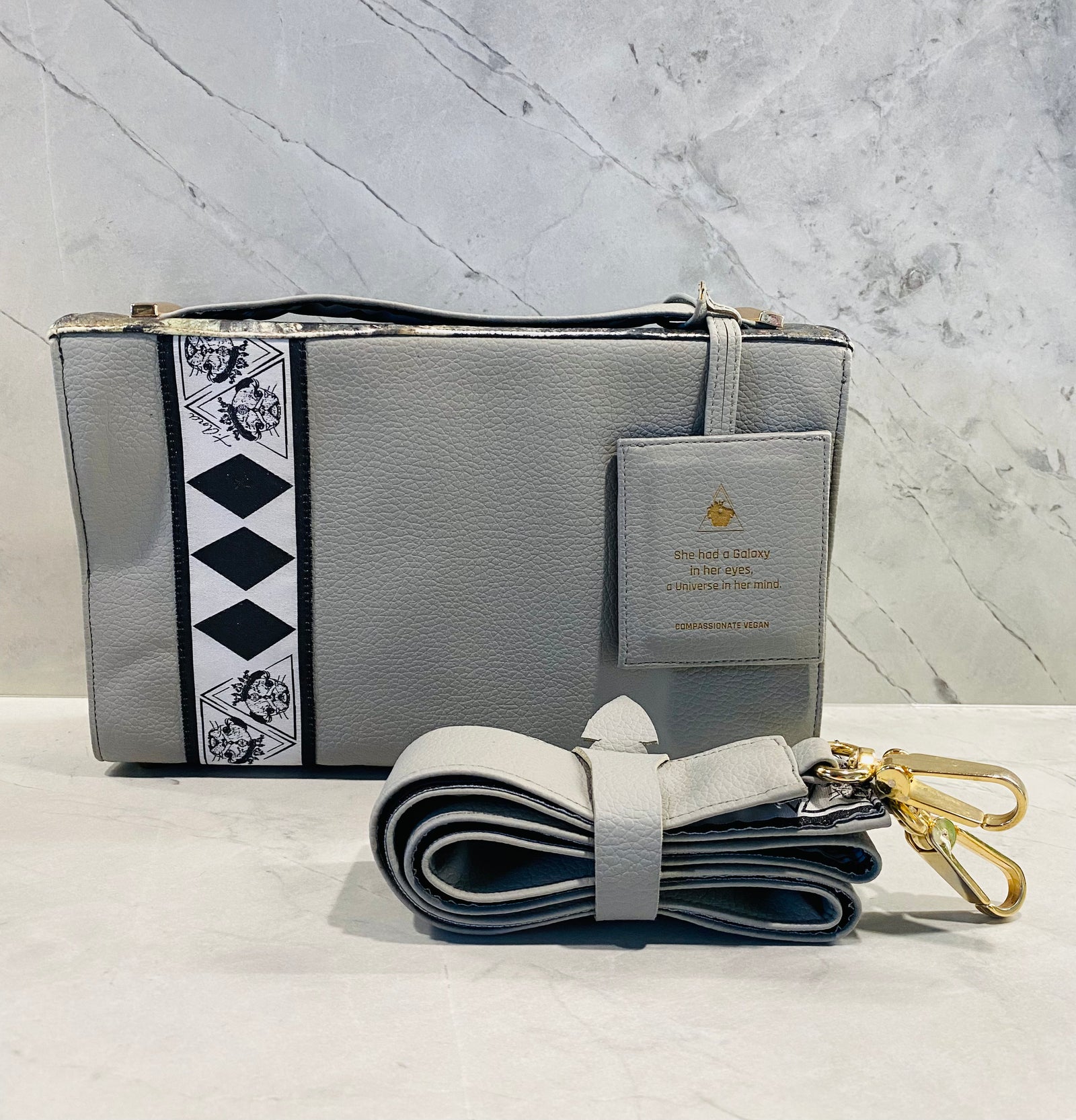 Grigio Universe hand-painted art handbag, t•Ana Couture Maison Archive view