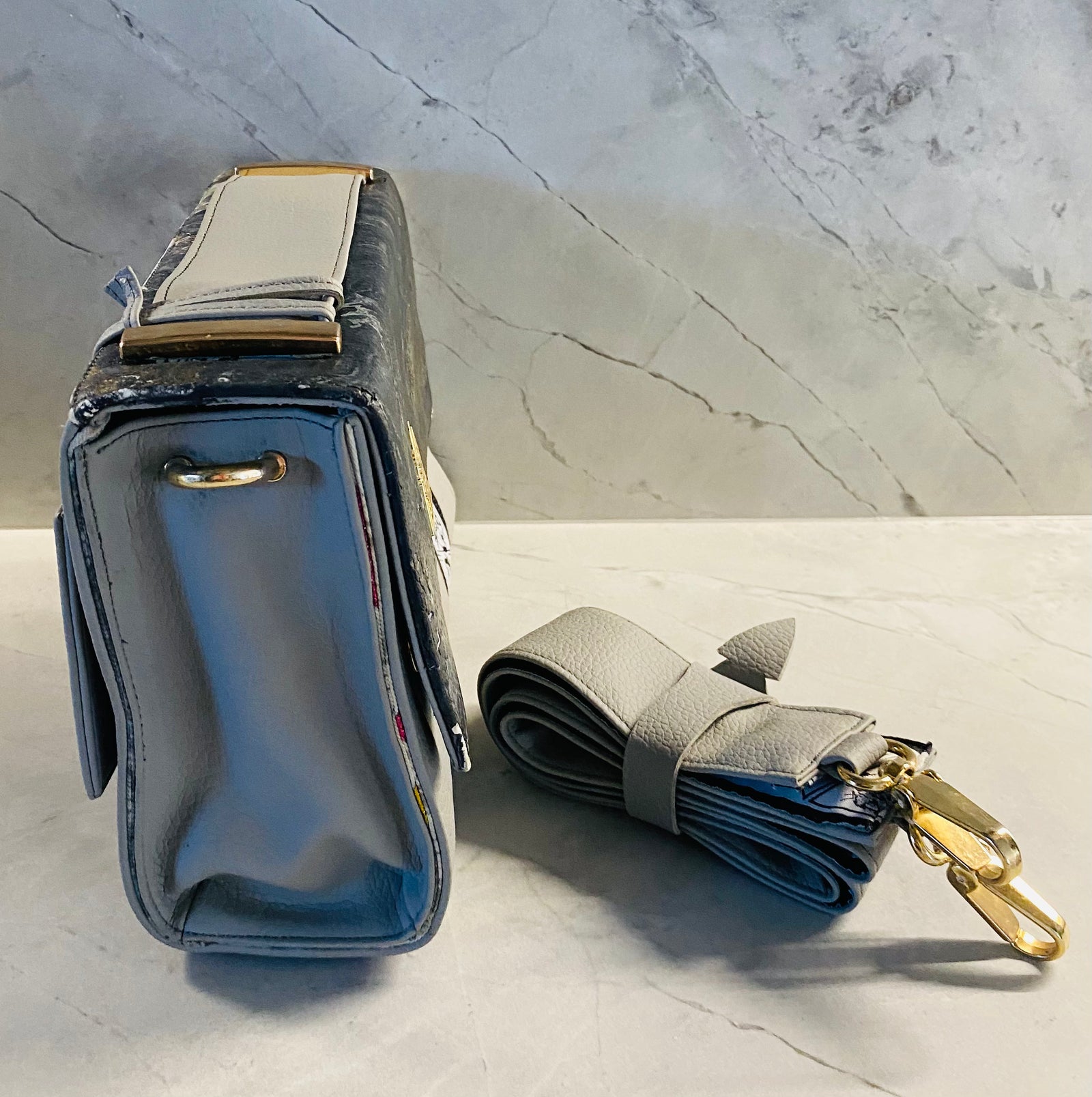 Grigio Universe hand-painted art handbag, t•Ana Couture Maison Archive view