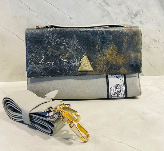 Grigio Universe hand-painted art handbag from the t•Ana Couture Maison Archive