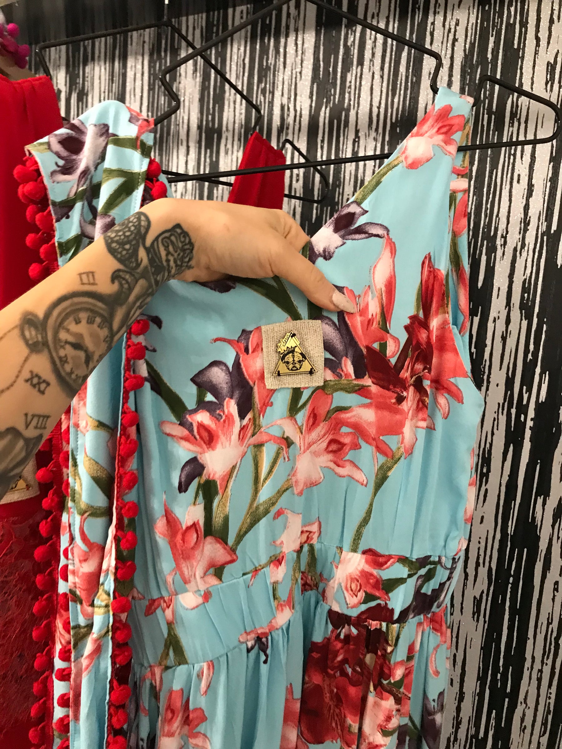 Happy Valley summer dress with red pom-pom detail
