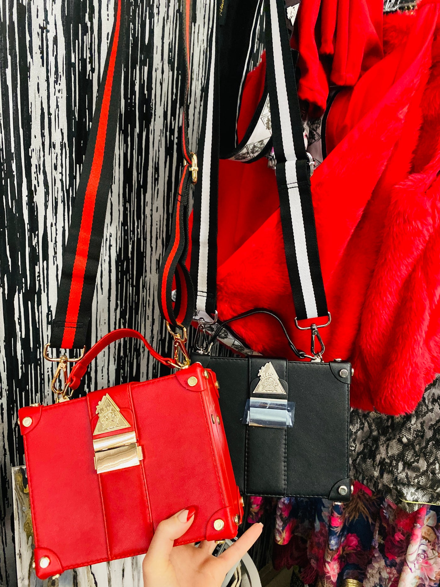 Fluorescent Universe Rosso red structured floral handbag, Maison Archive view