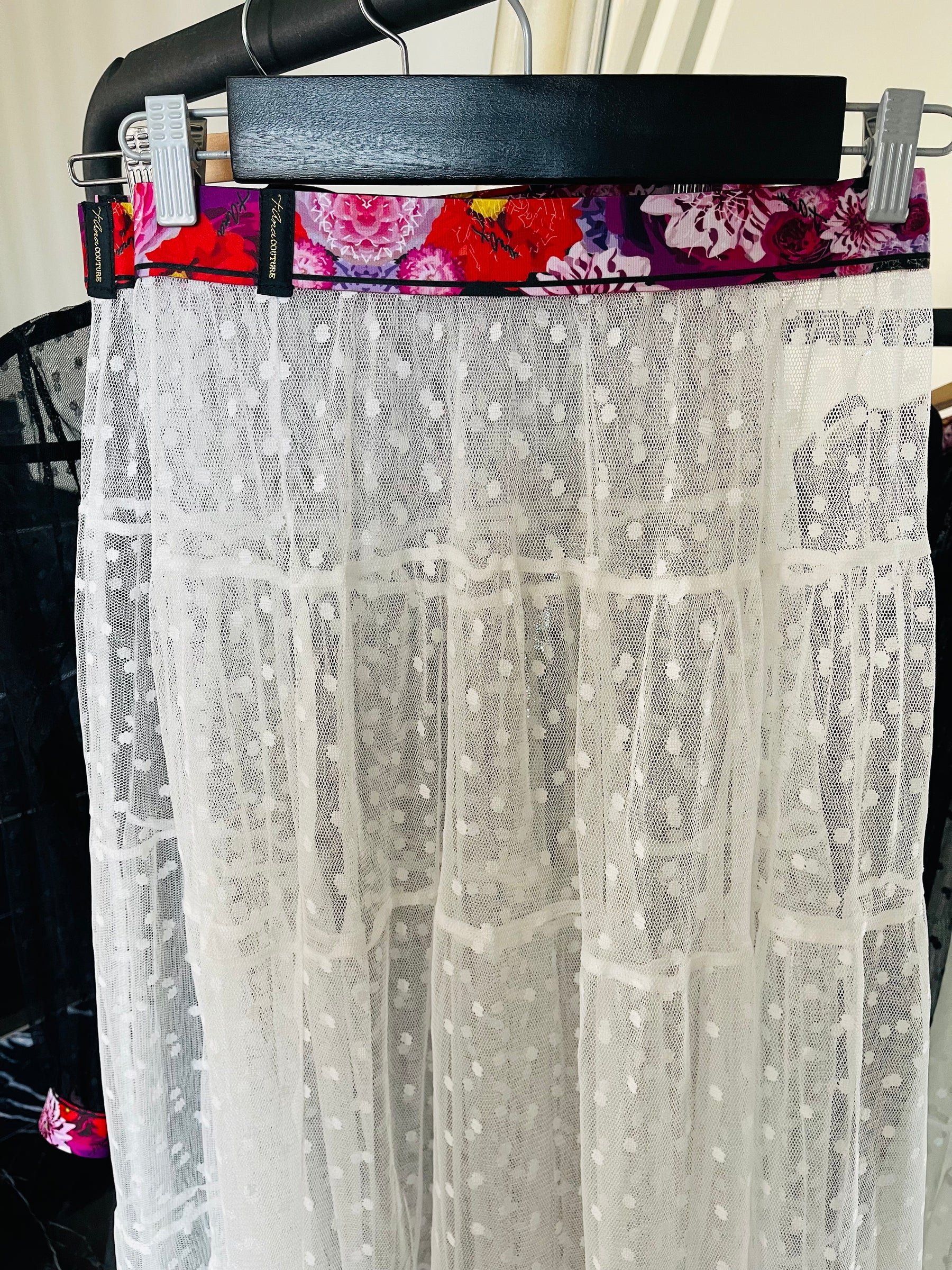 Bianco Miss Polka maxi skirt, styled view