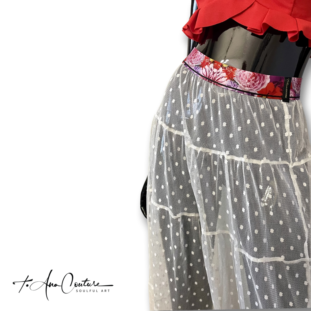 Bianco Miss Polka white sheer maxi skirt