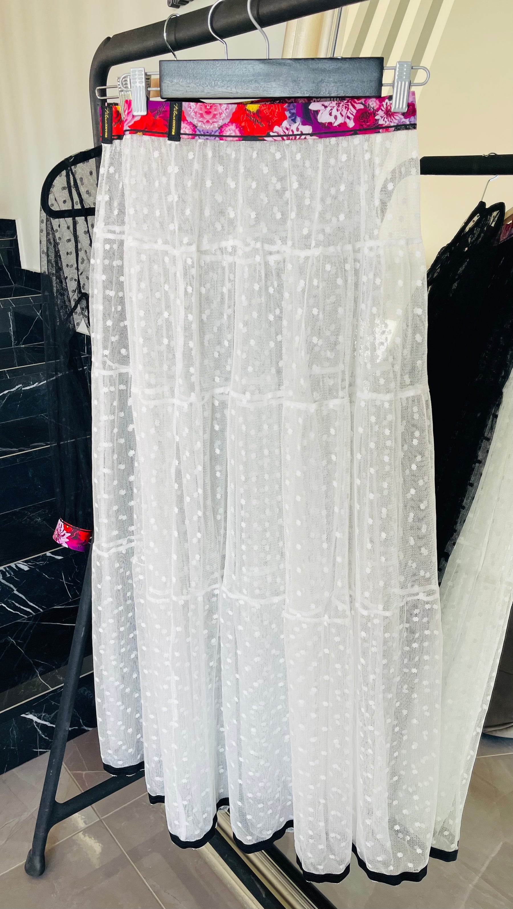 Bianco Miss Polka sheer maxi skirt, additional view