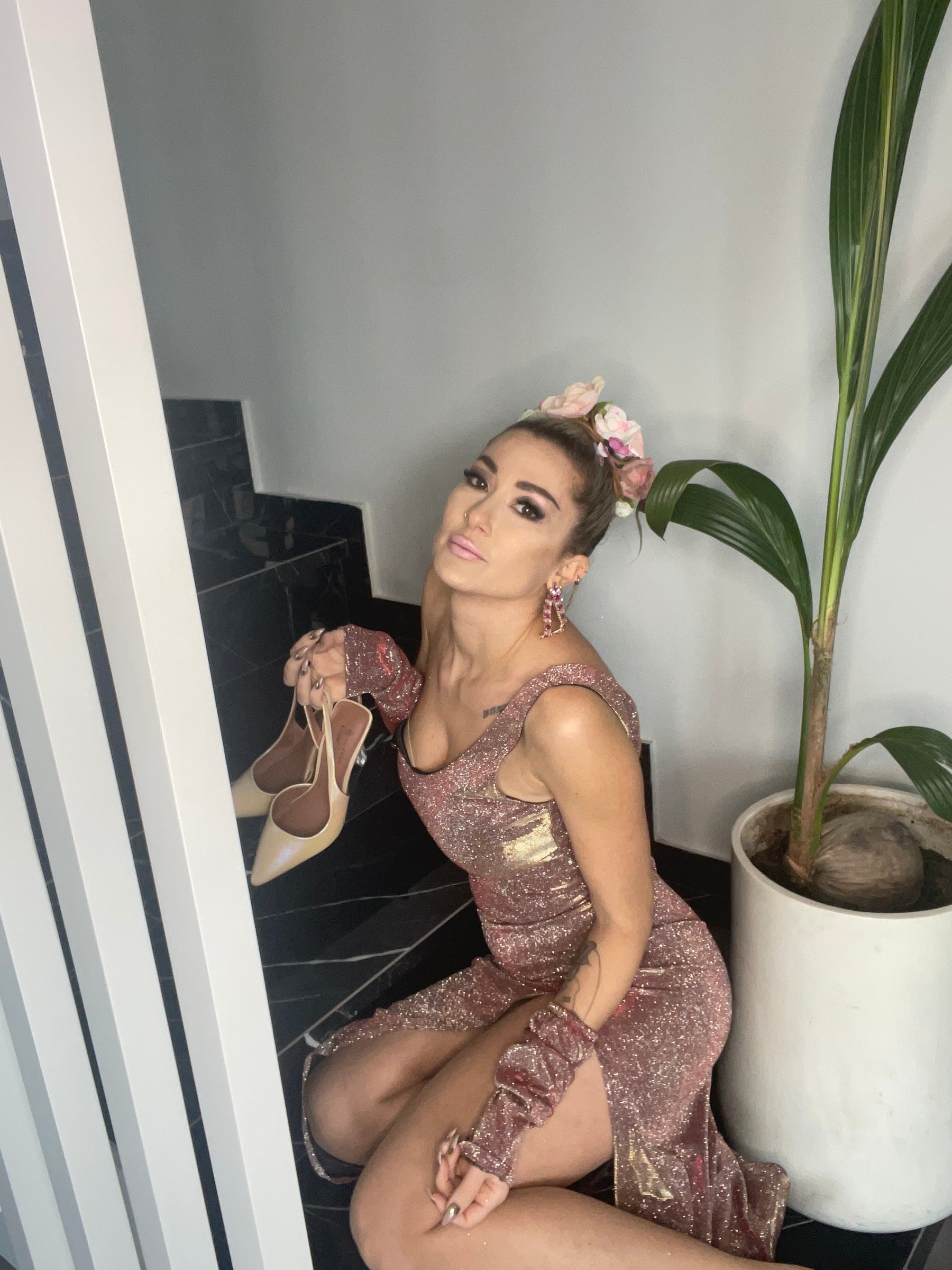 Rosa Iridescent pink dress, detail view