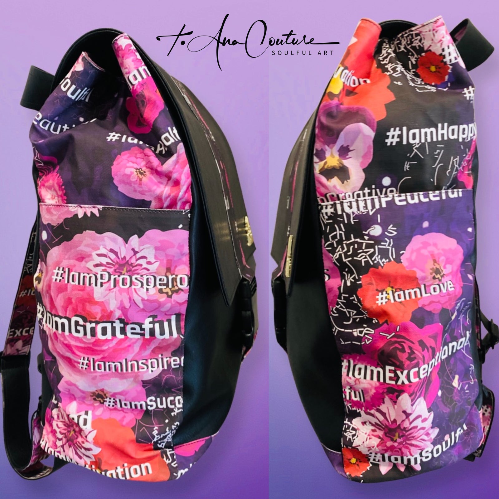 Pink Passion floral backpack, t•Ana Couture Maison Archive view
