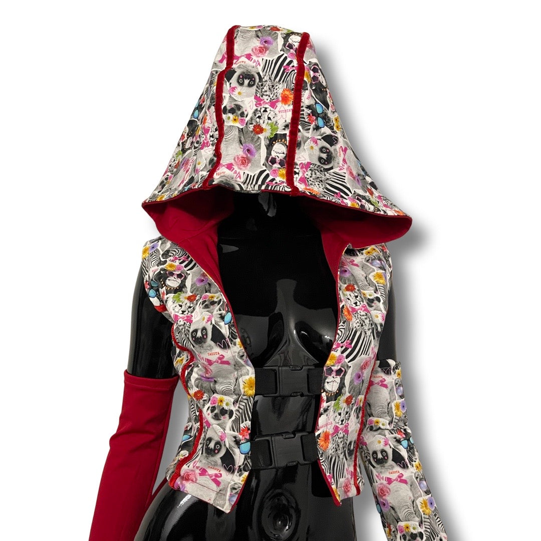 Gli Animali reversible animal-print and red hooded vest
