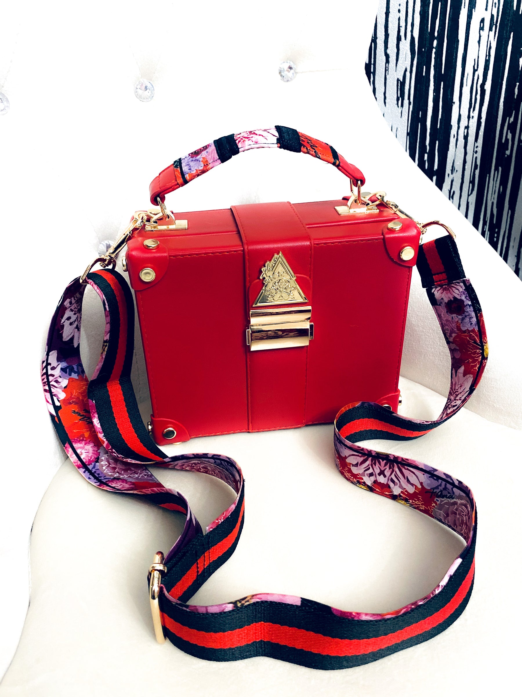Fluorescent Universe Rosso red structured floral handbag, Maison Archive