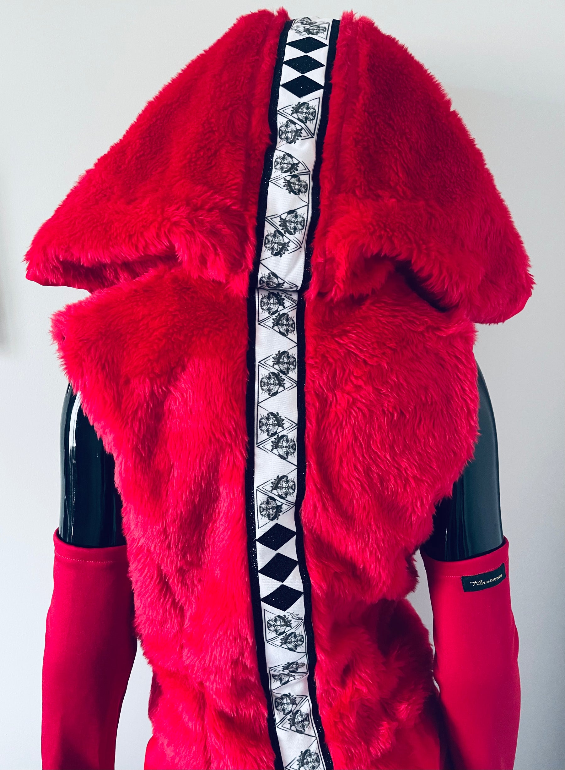 La Passione Rossa hooded vest and mini skirt, styled view