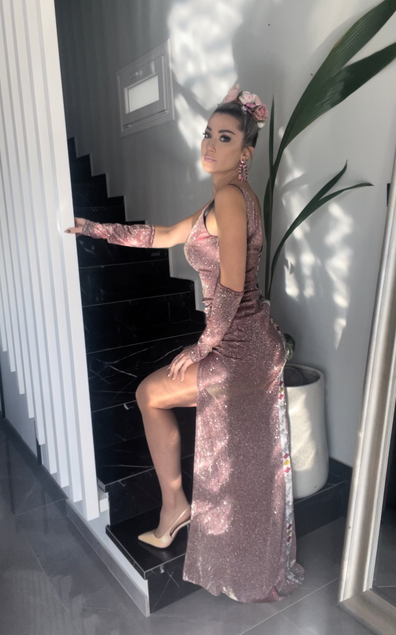 Rosa Iridescent pink full-length evening dress