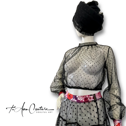 Nero Miss Polka black sheer blouse and maxi skirt set