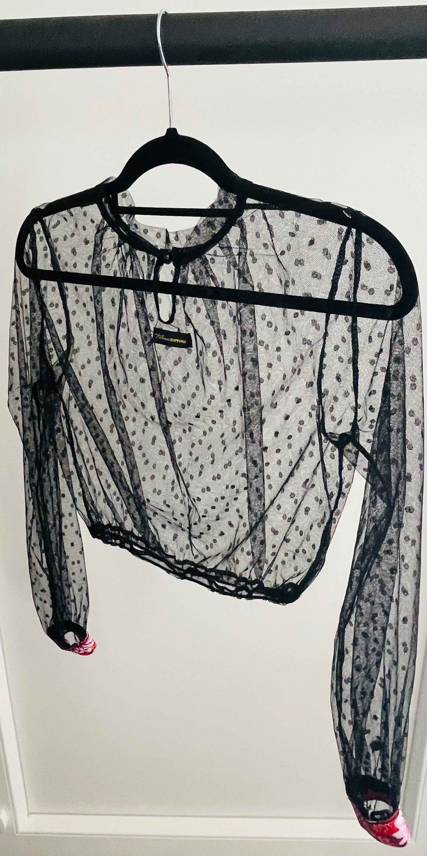 Nero Miss Polka sheer blouse and skirt, detail view